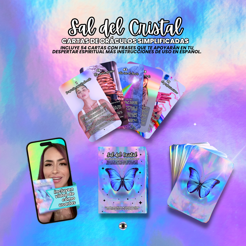 54 Cartas Del Oráculo Simplificadas™️ 🦋 Con Estrellas Holográficas Por Los Lados, Imágenes Fáciles de Entender y Mensajes Directos Para Interpretación Inmediata. Perfectas Para Uso Diario.